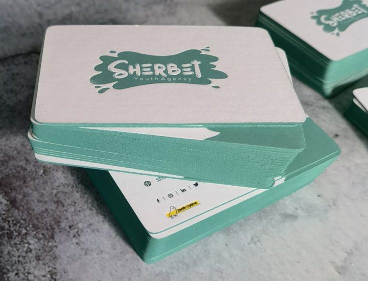 Letterpress Cards with Edge Printing in teal, a real luxury business card