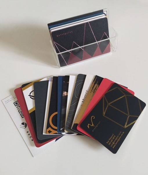 An array of business cards are included in the Luxury Business Card Sample Pack.