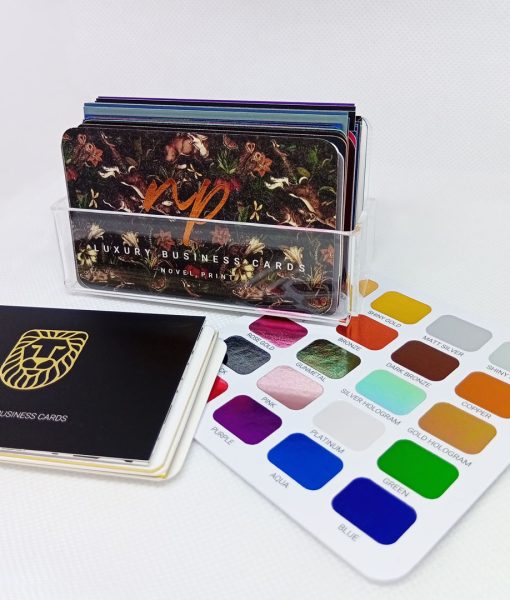Side angle of the Business Card Sample Pack showing an alternative view of the foiling colour guide