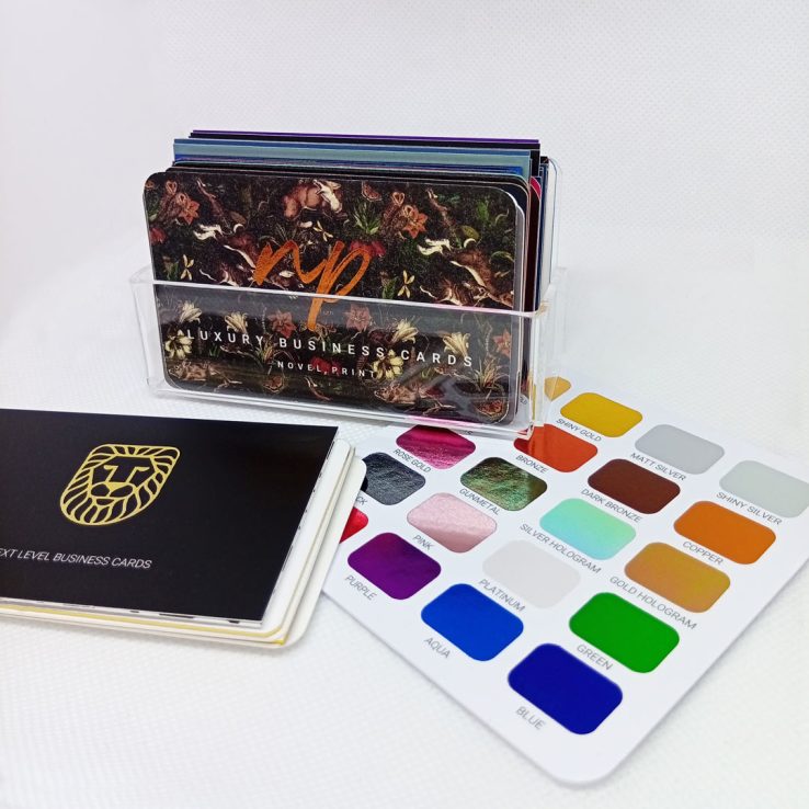 Side angle of the Business Card Sample Pack showing an alternative view of the foiling colour guide