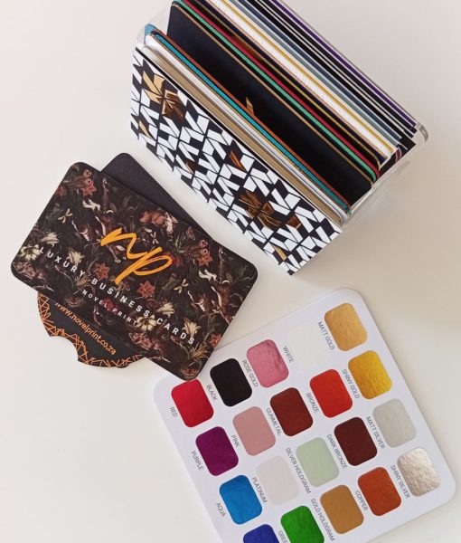 View from above of the Business Card Sample Pack with foiling colour guide