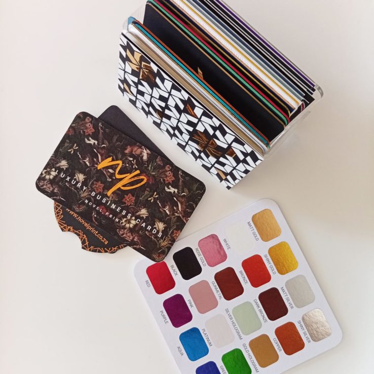 View from above of the Business Card Sample Pack with foiling colour guide