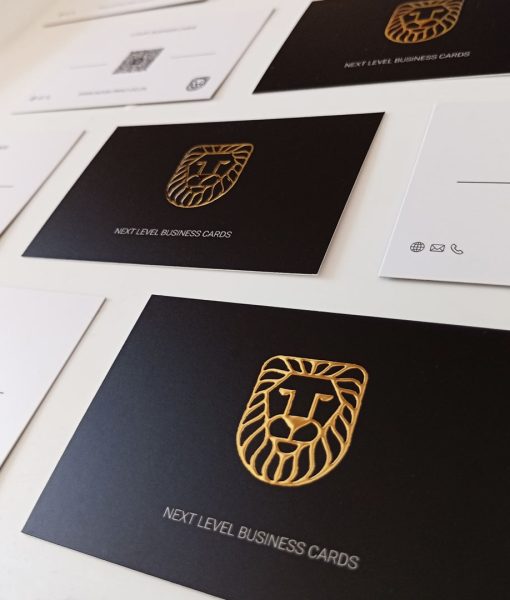 Black and Gold 3D Foiled Business Cards with Novel Print South Africa Lion Icon