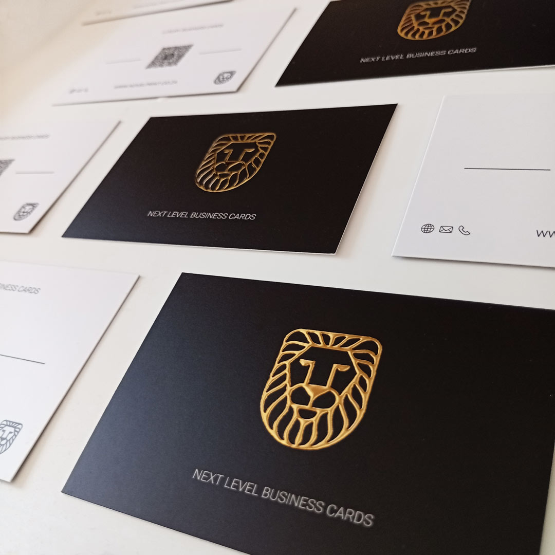 Black and Gold 3D Foiled Business Cards with Novel Print South Africa Lion Icon
