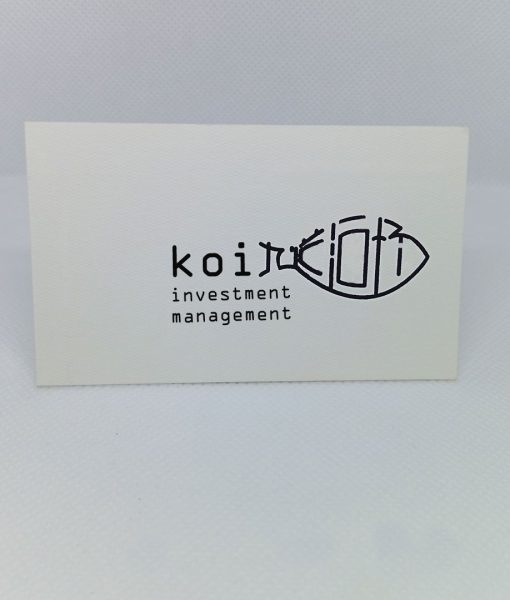 Black Foiled Business Cards with a Koi Logo and foiled on back
