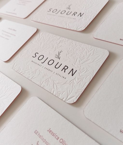 Luxury debossed pattern on thick 600 gram board with metallic edge foiling