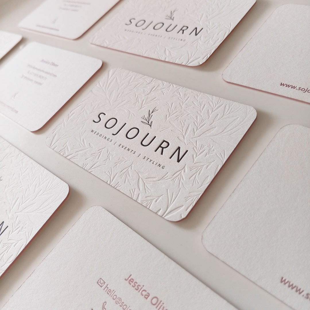 Luxury debossed pattern on thick 600 gram board with metallic edge foiling