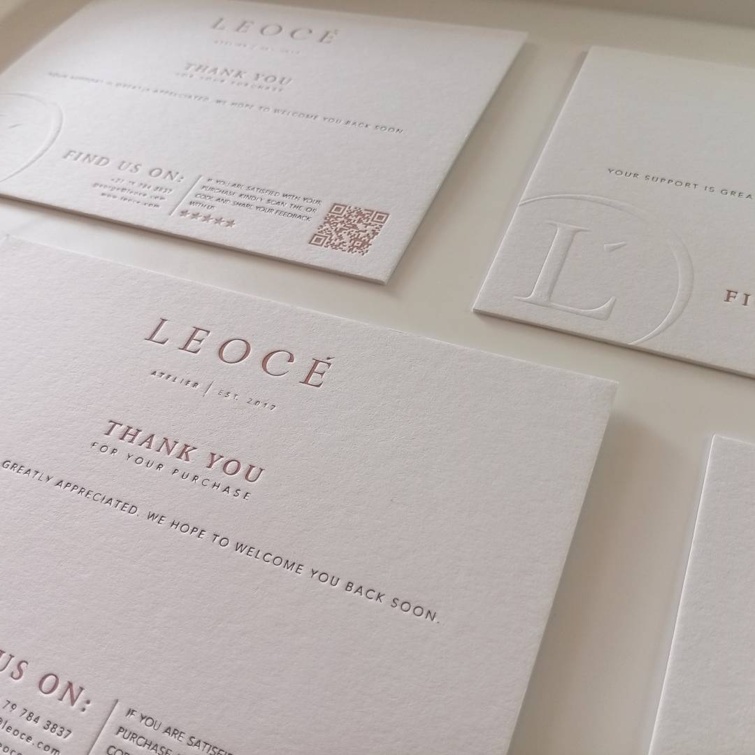 Grid-like formation of 3 of the thick A6 postcard size printing in the Luxury Thank You Cards